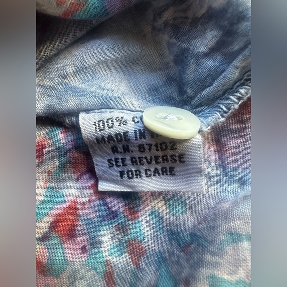 Vintage Goa Floral Multicolor Button Up Blouse Medium Cotton Lightweight - Picture 6 of 6